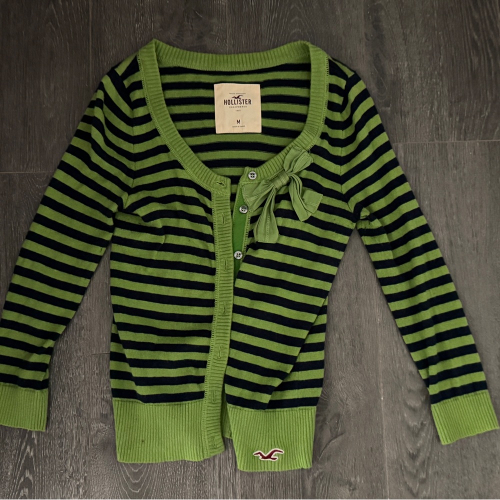 Vintage Japanese Hollister Green and Black Striped Top
